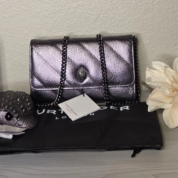 Kurt Geiger Gunmetal Metallic Crossbody/wallet NWT. With Eagle Head Change Pouch - Picture 2 of 12